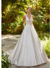 Beaded Ivory Lace Satin Sheer Back Affordable Wedding Dress